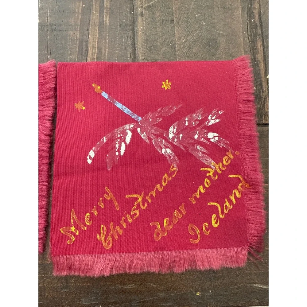 Vintage Christmas Handkerchief Napkin Cloth‎ Fringed Dear Mother Iceland Noted